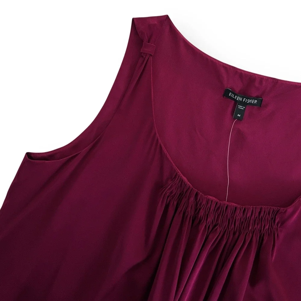 Eileen Fisher Women Med M Hibiscus Red Stretch Silk Charmeuse Sleeveless Top NWT - Picture 6 of 14